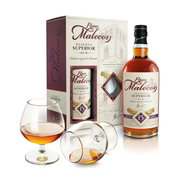 Malecon 15 éves rum 0,7 pdd + 2 pohár 40%