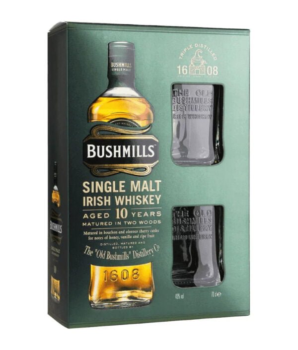 Bushmills 10 éves Single Malt Ír whiskey 0,7 pdd + 2 pohár 40%