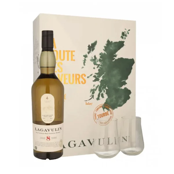 Lagavulin 8 éves Single Malt whisky 0,7 pdd + 2 pohár 48%