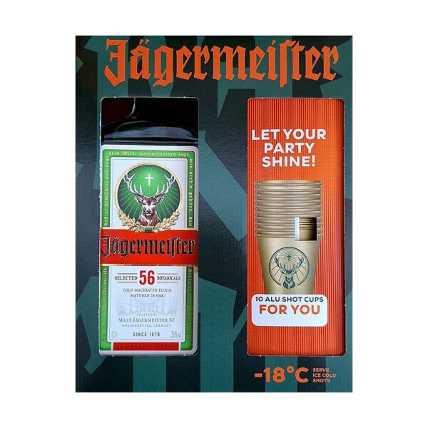 Jagermeister keserűlikőr 0,7 pdd + 10 alupohár 35%